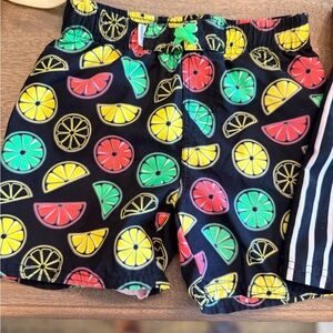 Vibrant Citrus Print Kids Swim Trunks